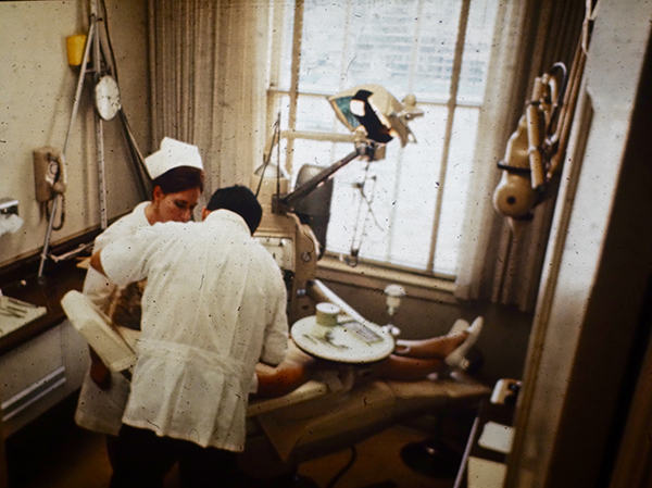 image of filmed dental procedure for study circa 1968