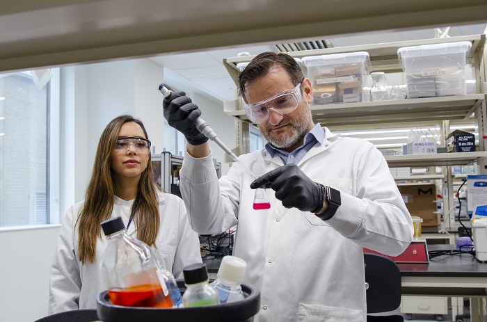 Professor Laurent Bozec and his research associate in the lab