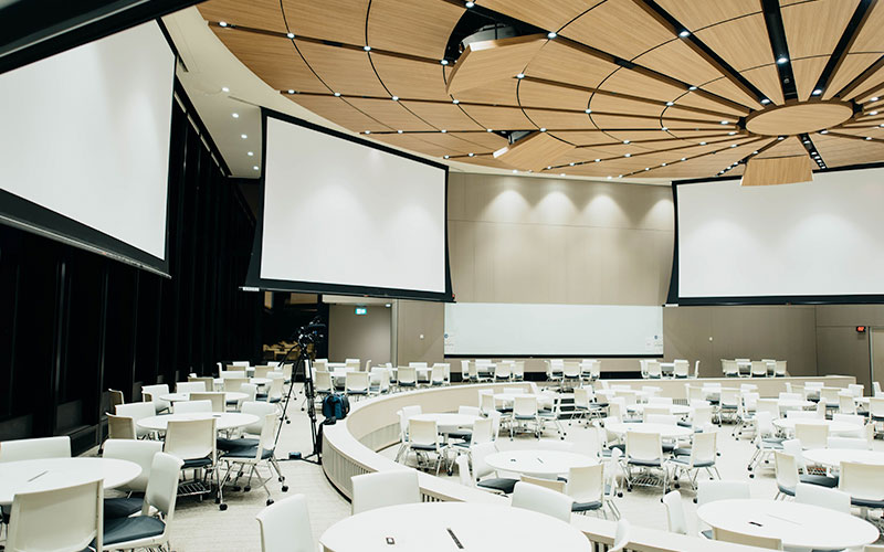 A large lecture theatre set up for an event