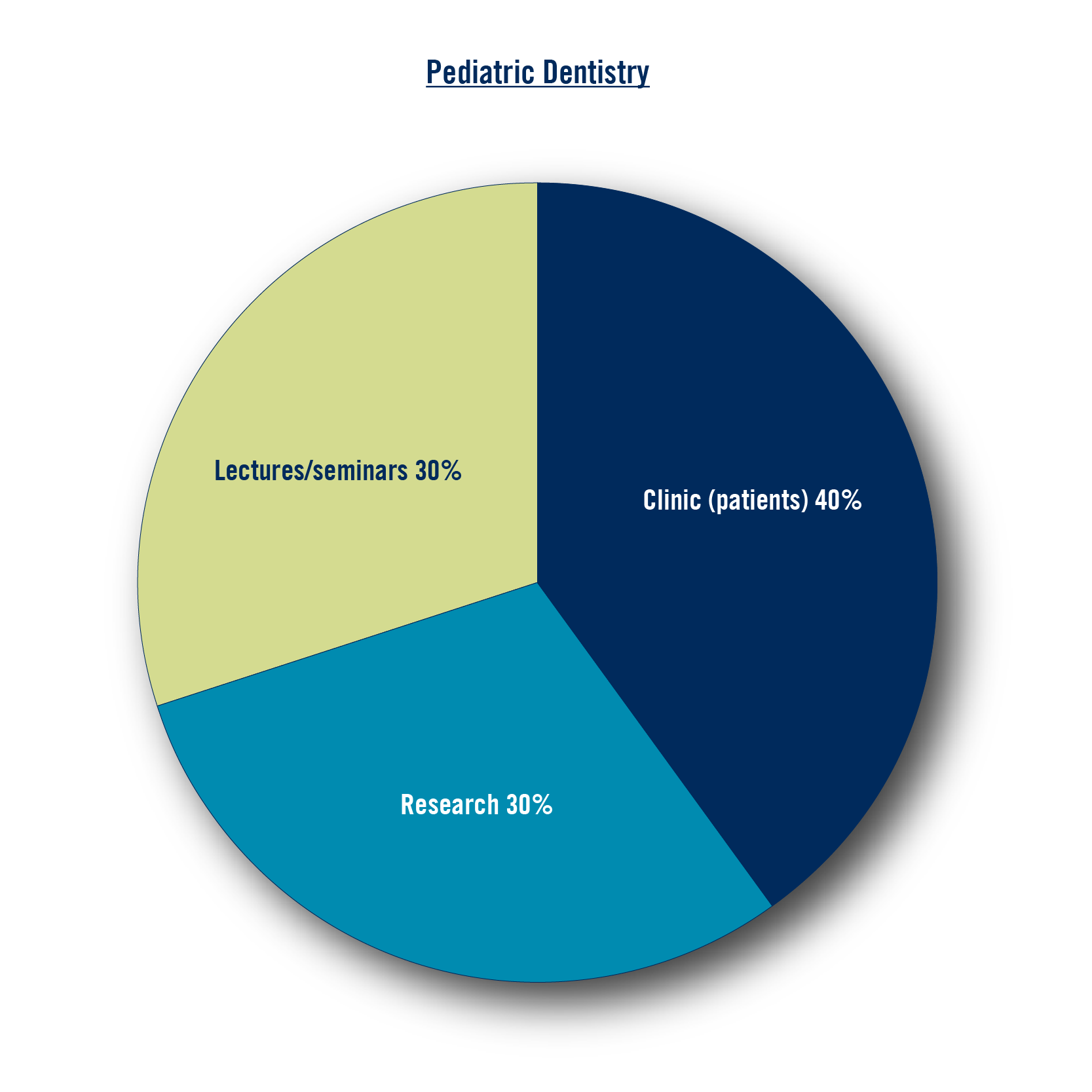 Research: 30%, Clinic (patients) 40%, Lectures/seminars 30%