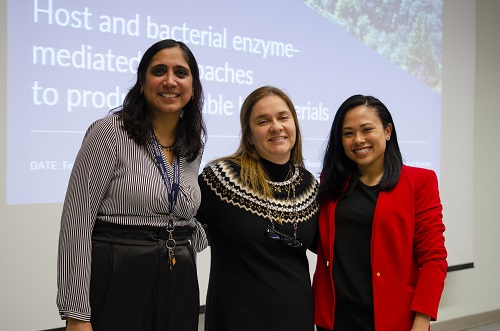 (From left to right) Dr. Anuradha Prakki, Dr. Carmem Pfeifer, 2023 Research Day keynote speaker, and Dr. Karina Carneiro, faculty speaker.