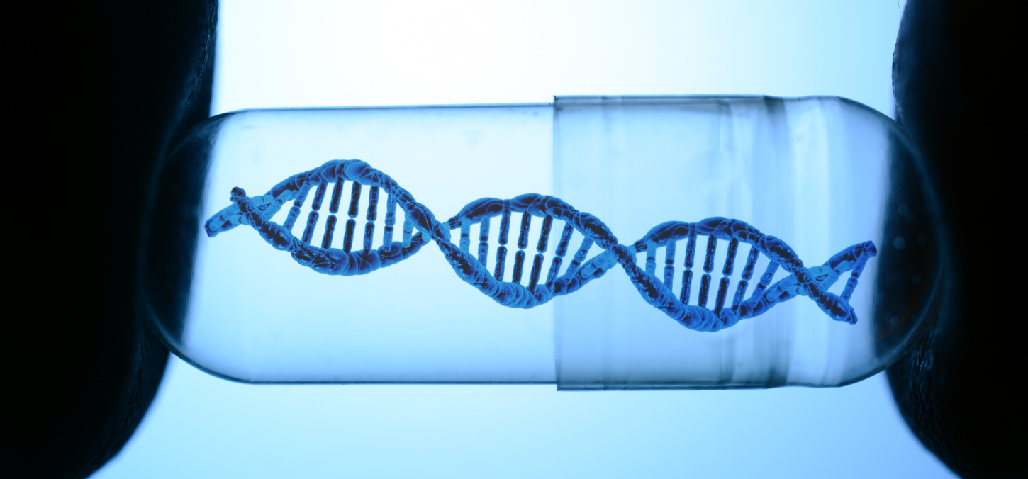closeup of DNA against blue background