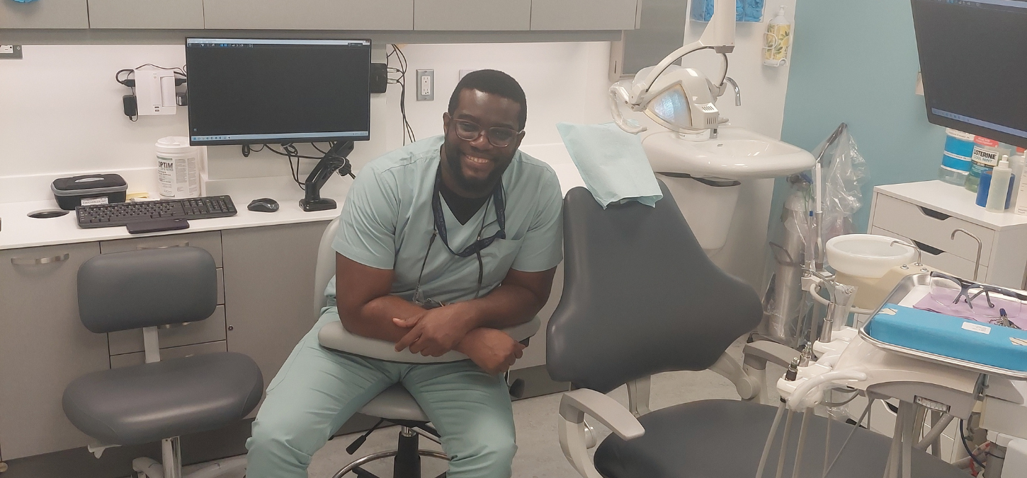 fourth year student Ifeanyi in dentistry clinic