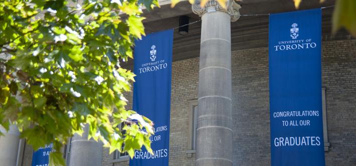 Simcoe Hall with convocation banners