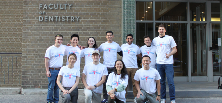 Dentistry Students outside the Faculty building getting ready for Rayman's Run.