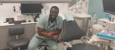 fourth year student Ifeanyi in dentistry clinic