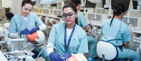 students in dental lab working on mannequins